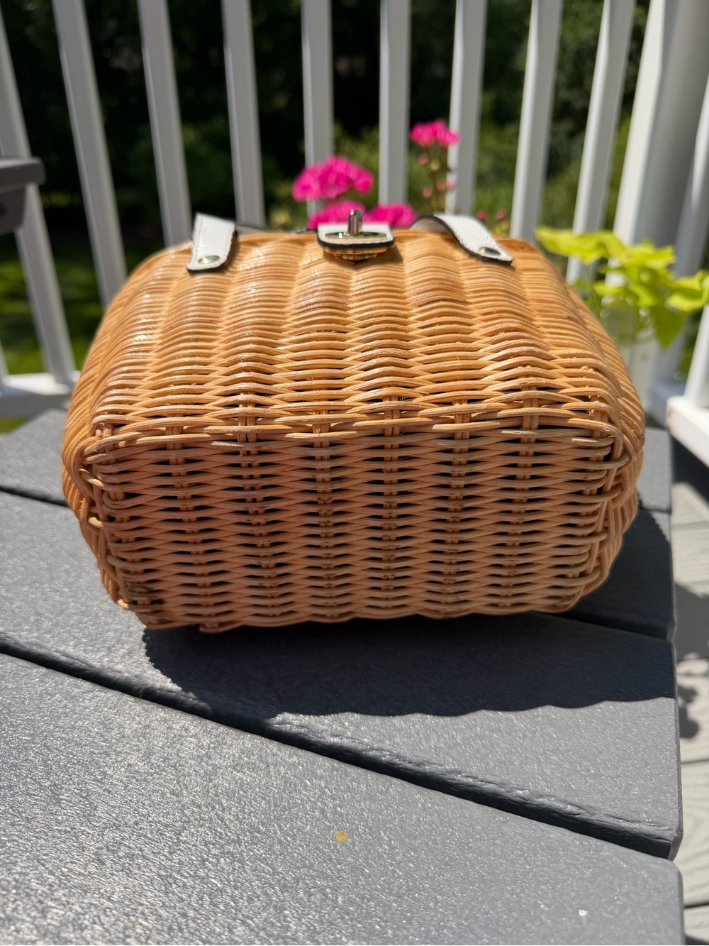 Wicker Bag with White Leather Trim - Picture 3 of 4